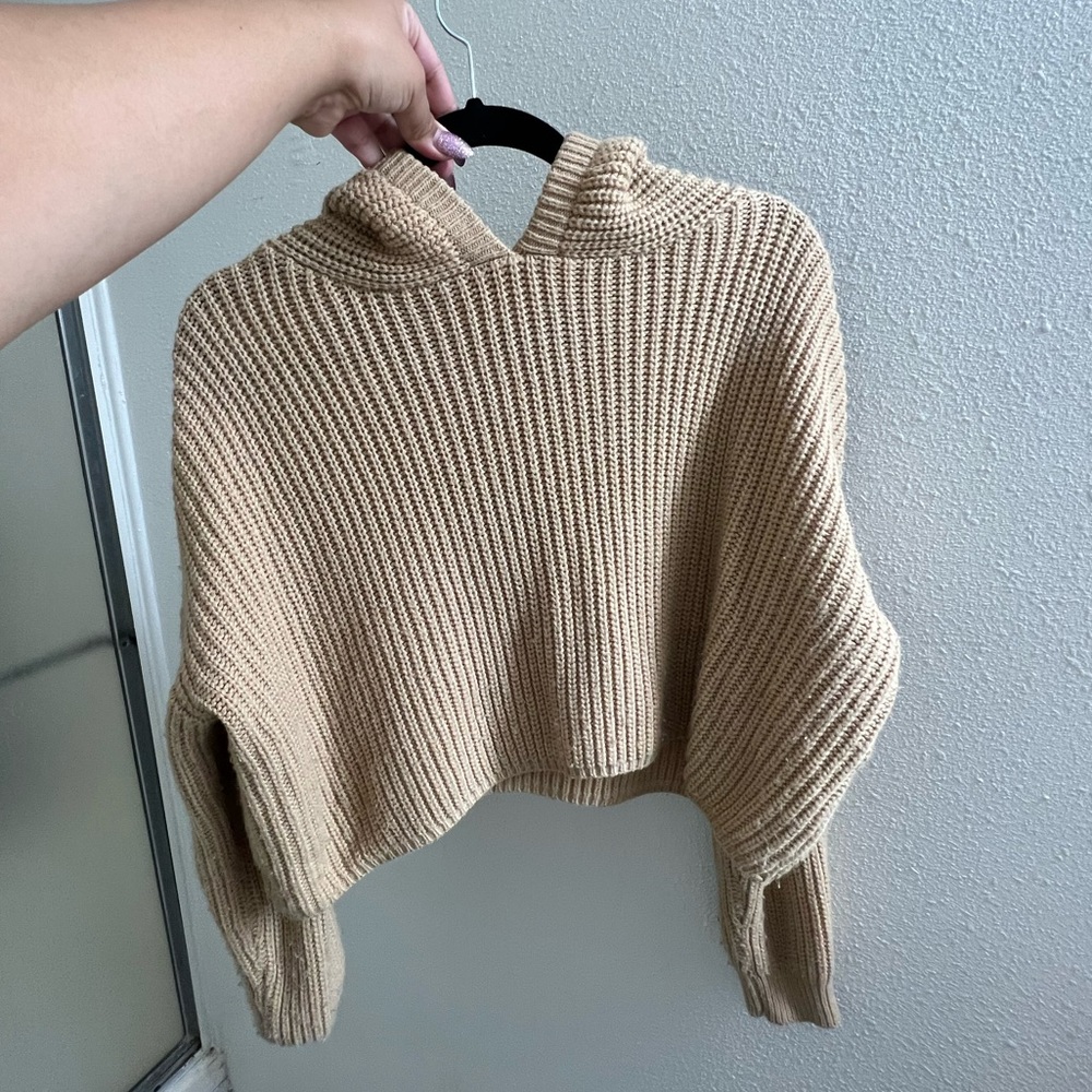 Cropped Knit Sweater Hoodie